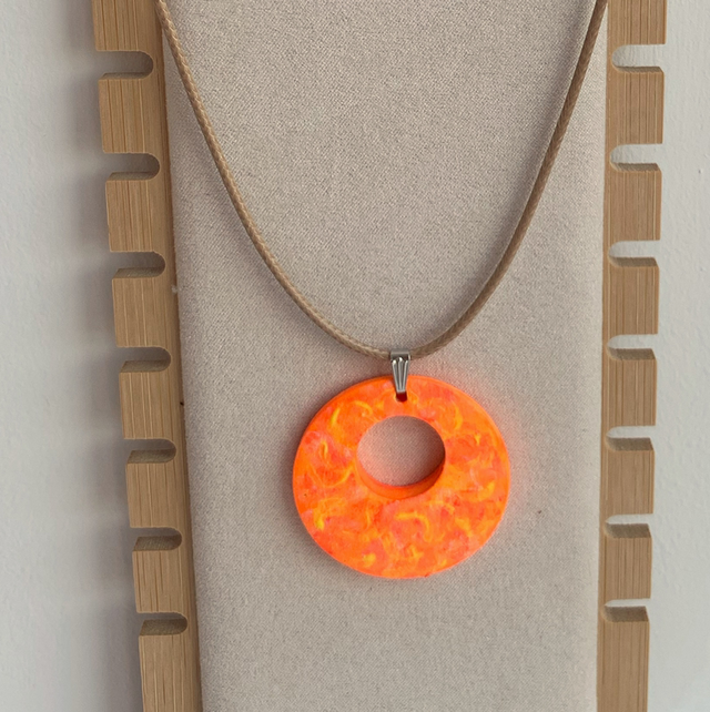 Hand painted wooden pendant. Bright and bold. Lightweight 
