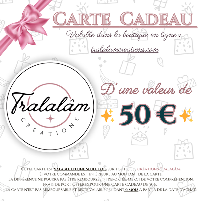 ✨Carte Cadeau Tralalâm Créations - 50€ ✨