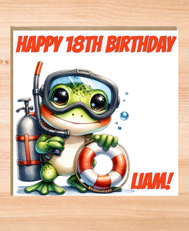 Personalised Turtle Scuba Diving Birthday Card