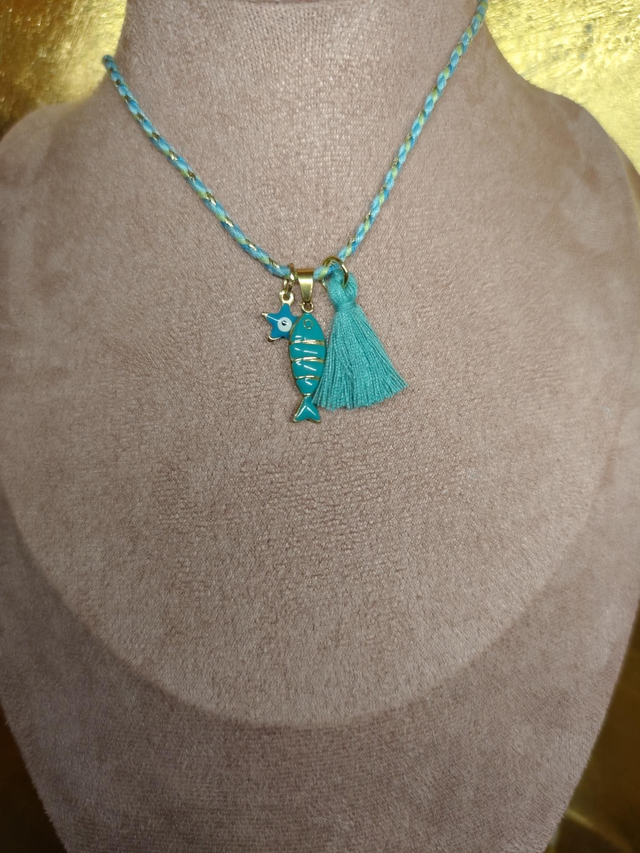 COLLIER "PAMPA" CORDON/BRELOQUES TURQUOISE 0000576