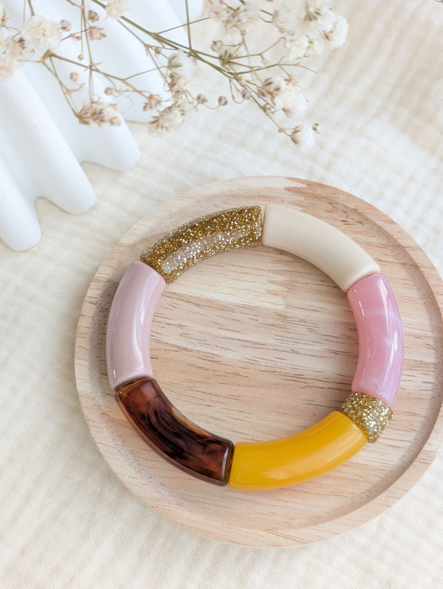 Bracelet jonc Mona rose taupe jaune glitter