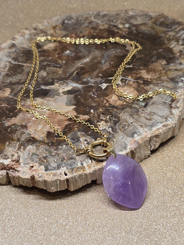 Sautoir Améthyste lavande et acier inoxydable 