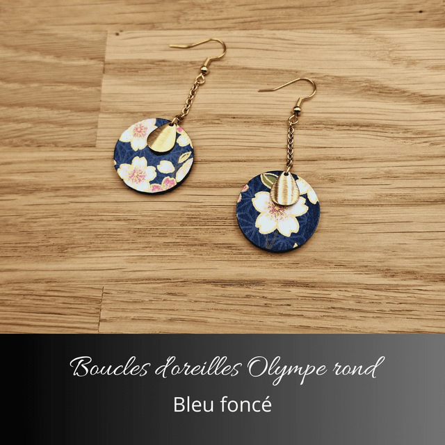 Boucles d'oreilles Olympe rond - Bleu foncé rose