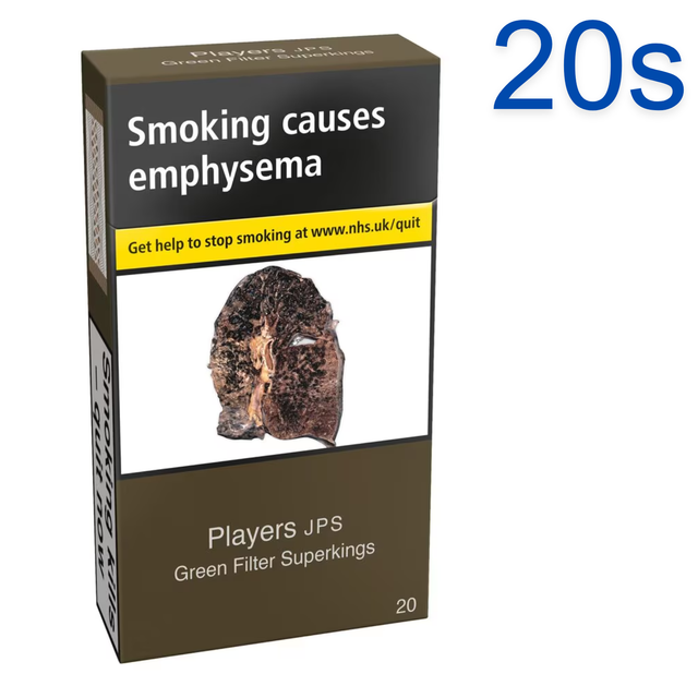 JPS Players Green Filter Superkings Cigarettes, 20s