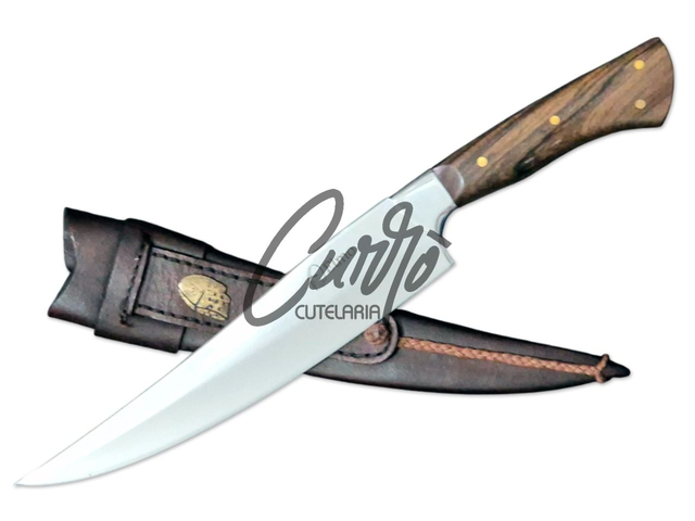 Faca General Elmo Aço Inox Polido Cabo em Madeira Nobre Churrasco