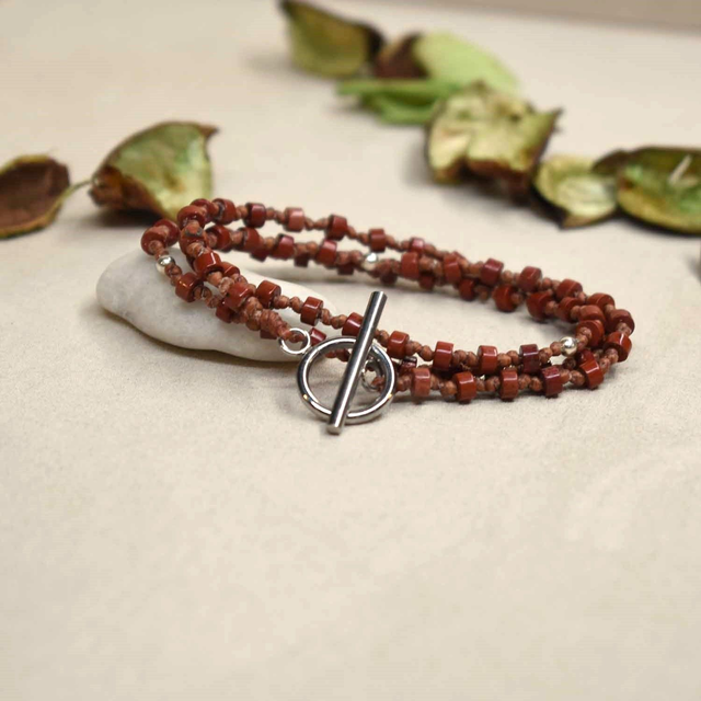 Bracelet 3 tours en jaspe brique