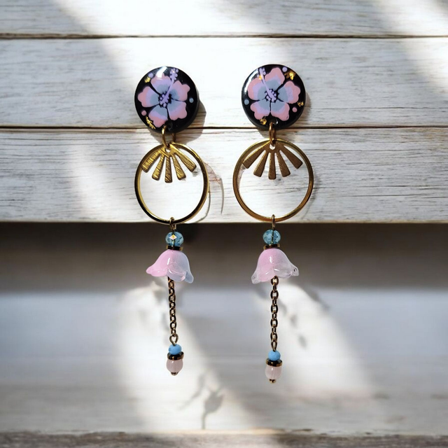 Boucles d'oreilles Flora rose bleu