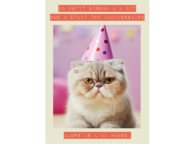 Carte Un petit oiseau m&#039;a dit que c&#039;était ton anniversaire. Alors je l&#039;ai mangé.