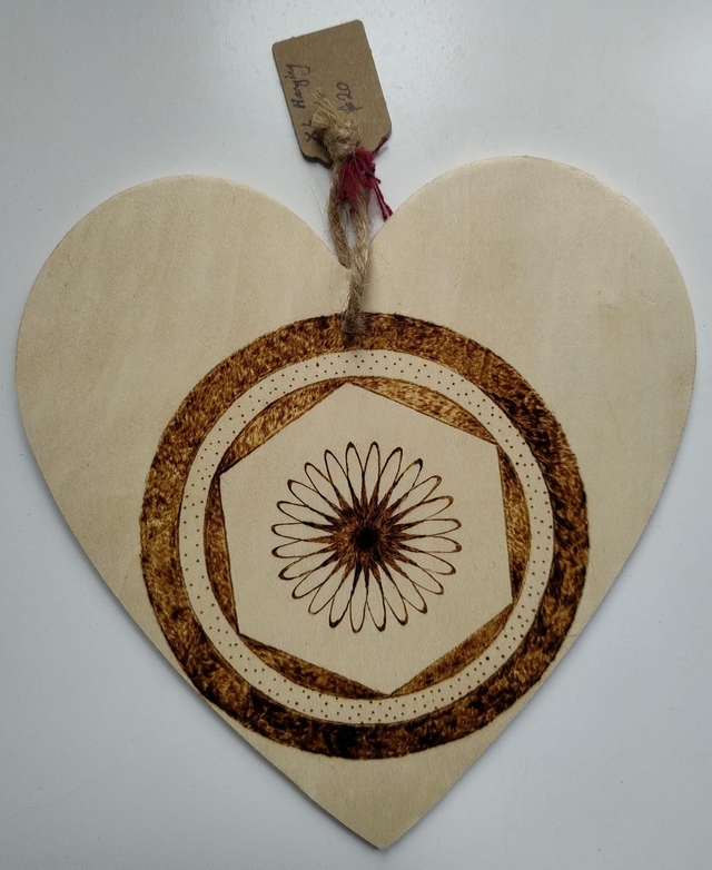 Extra large hanging heart with geometric flower design 