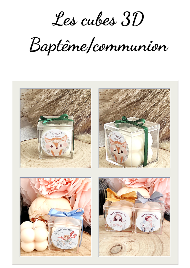 Bougie cube bubble cadeau invités communion