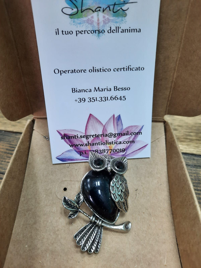 Amuleto donna serie "civetta" con ossidiana nera