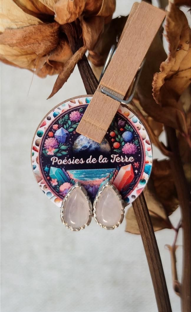 quartz rose ~ boucles d'oreilles argent 925 
