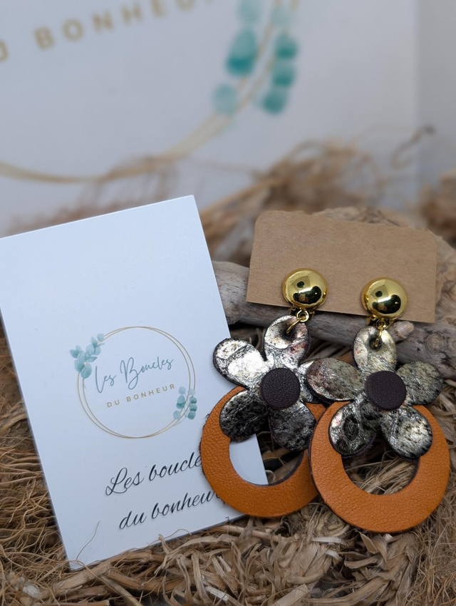 Boucles d'oreilles Baby Marguerite bronze orange mo078 clips