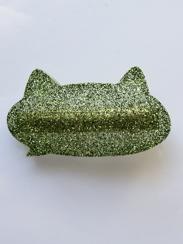 BARRETTE CHAT VERT PAILLE
