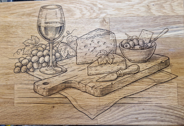 Cheeseboard - large -  solid oak. Laser engraved designs.