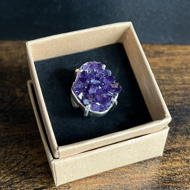 Bague en argent et Améthyste brute - Taille 55