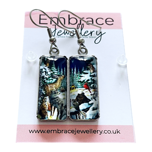 Snowy Animal Scene Drop Earrings