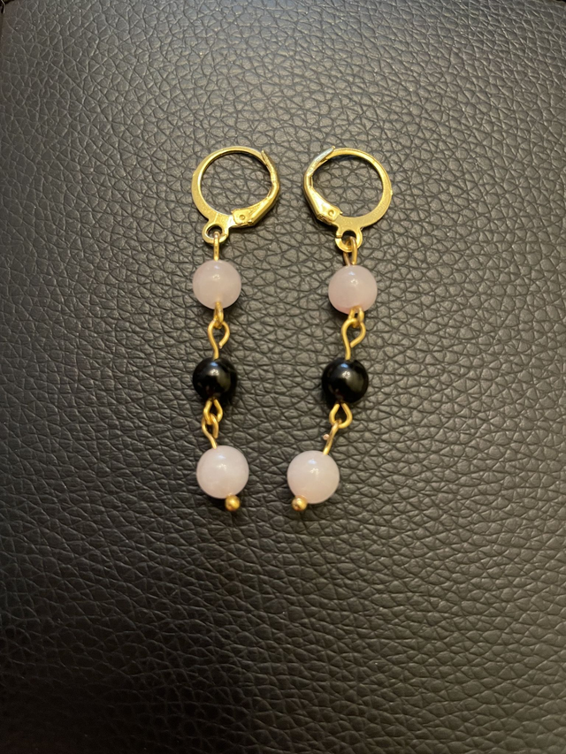 Boucles d'oreilles Quartz rose et Obsidienne noire de 6 mm