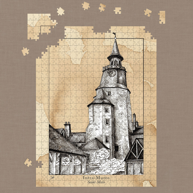 Puzzle 500 pièces - Café - Dinan, Tour de l'Horloge