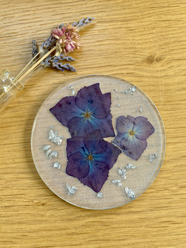 Sous verre rond - hortensia argenté