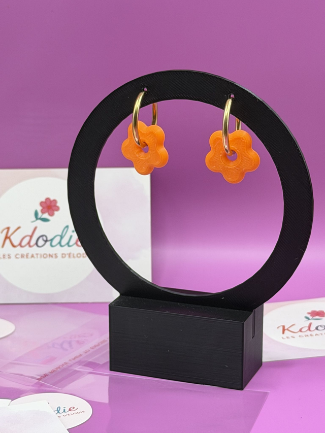 Boucles d'oreilles Créoles - Fleur Orange