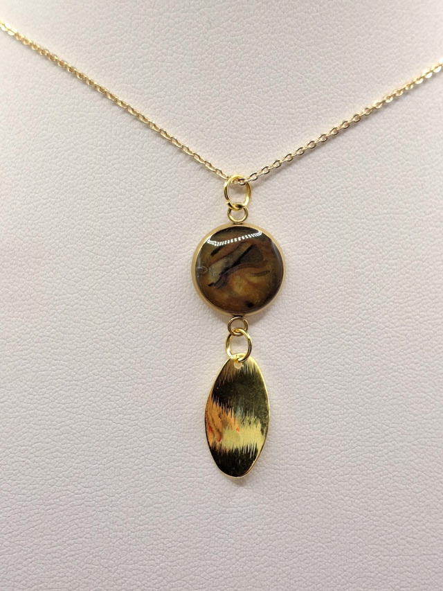 Faux tortoiseshell pendant with gold drop