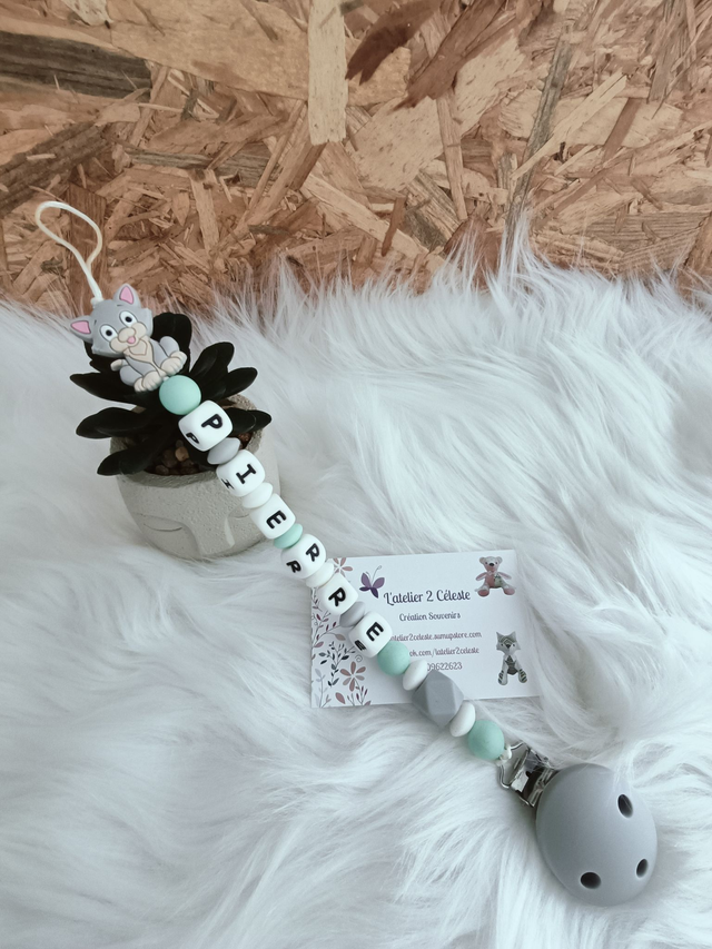 Attache tétine en silicone Chat 