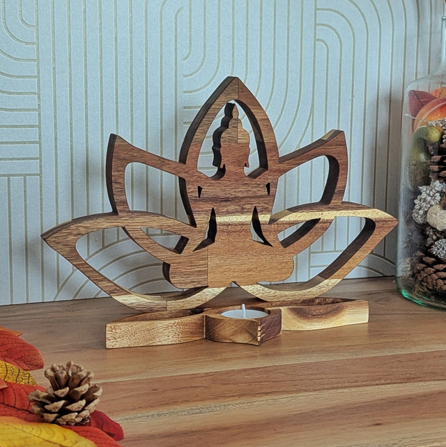 Fleur de lotus bouddha en acacia