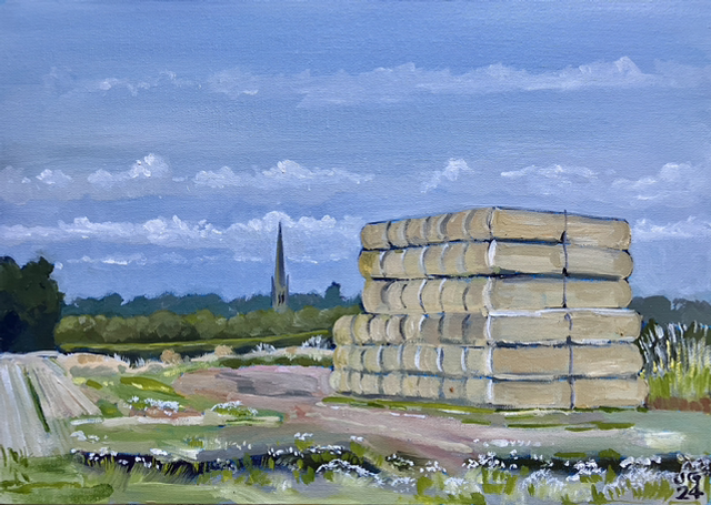 August bales near South Dalton. 14x10 inch oil on canvas board.