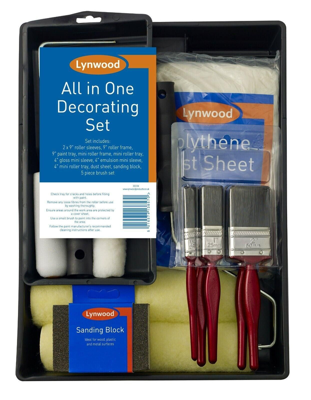 9&quot; Paint Roller Set Emulsion Sleeves Frame Tray DUST SHEET PAINT BRUSH HARRIS