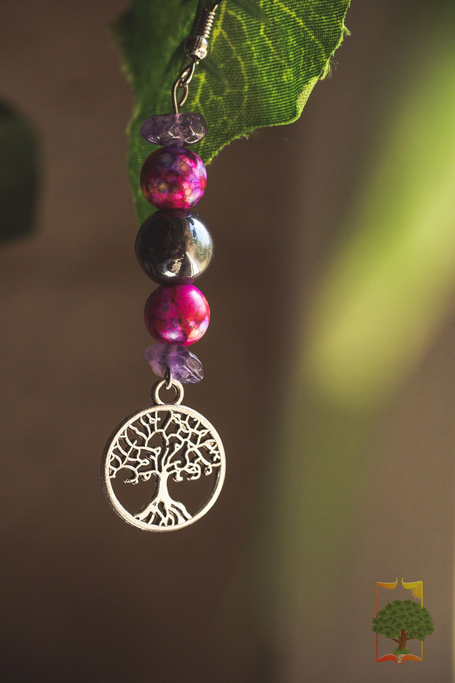 Boucles d'oreille: Arbre de vie Améthyste