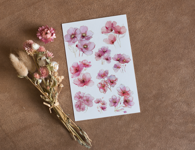 Stickervel Bloemen - "Romantische Roze Bloesem" - Rozeka