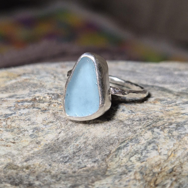 Size J Pale Blue and Sterling Silver Ring