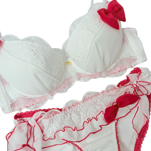 Red and white bow Japanese Bra + Underwear Set UK 34B  