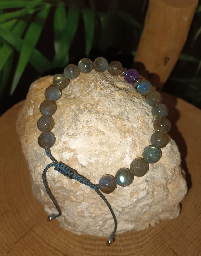 Bracelet en labradorite et améthyste