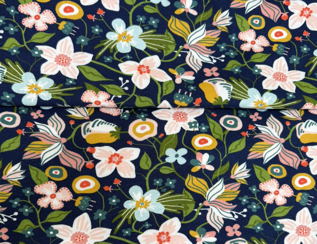 Navy Fuchsias Brushed Jesrsey