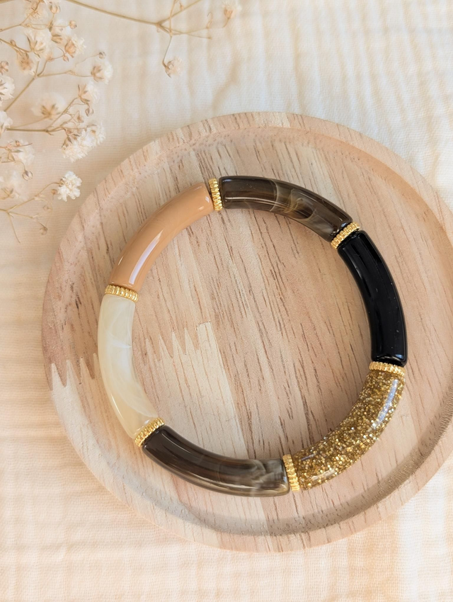 Bracelet jonc Lison marron marbré noir glitter 