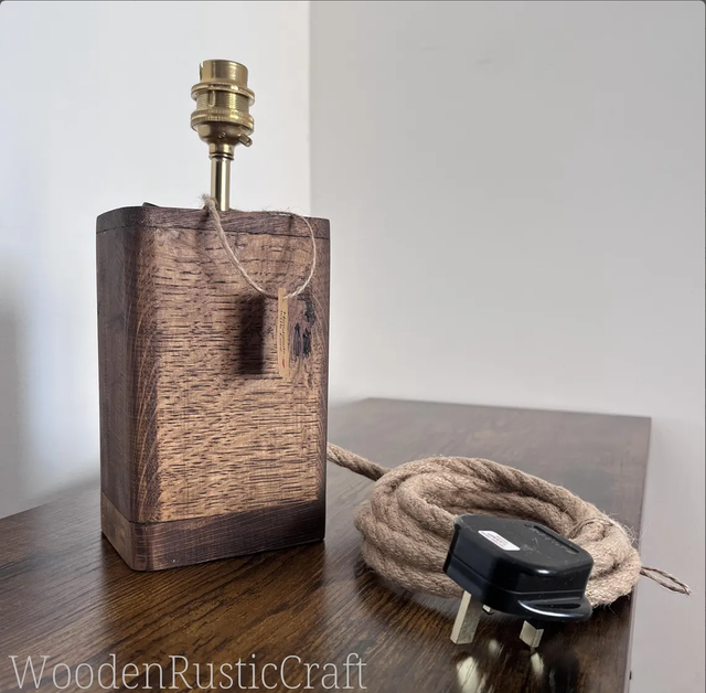 Tall Chunky Oak Table Lamp Base — Georgian Oak & Jute Cord