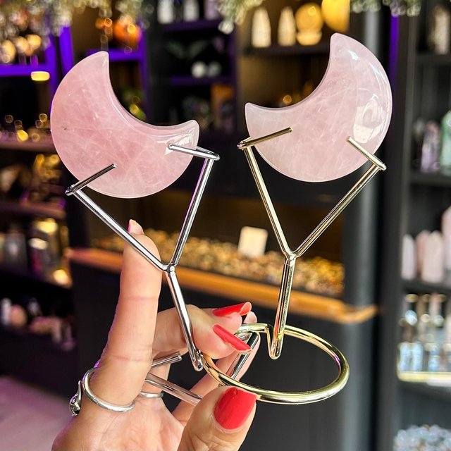 Rose Quartz Moon on Stand