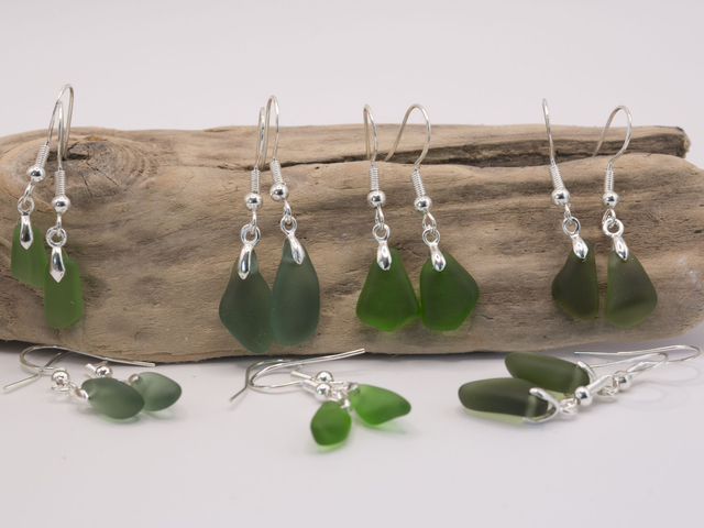 Green sea glass earrings