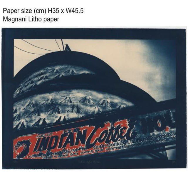 Indian Coffee House, cyanotype &amp; screenprint