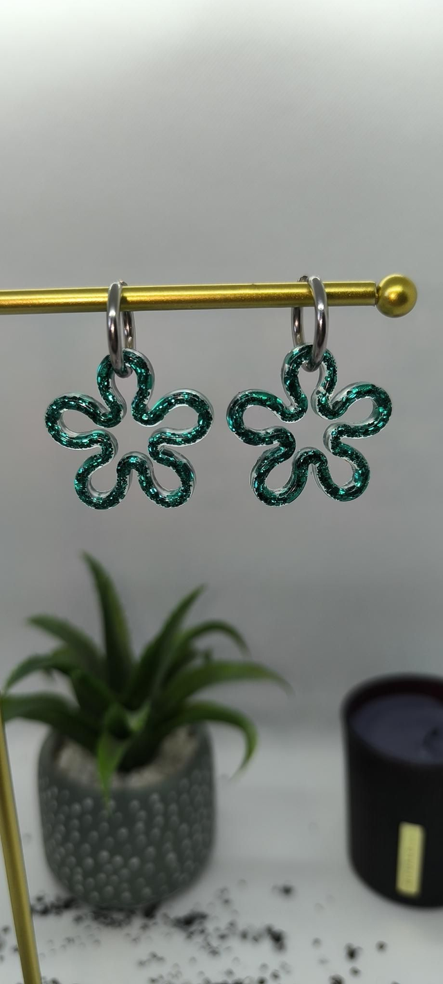 Pampilles interchangeables Flora bleu vert pailleté