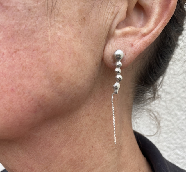 Boucle d’oreilles « Gouttes et chaine » en argent recyclé