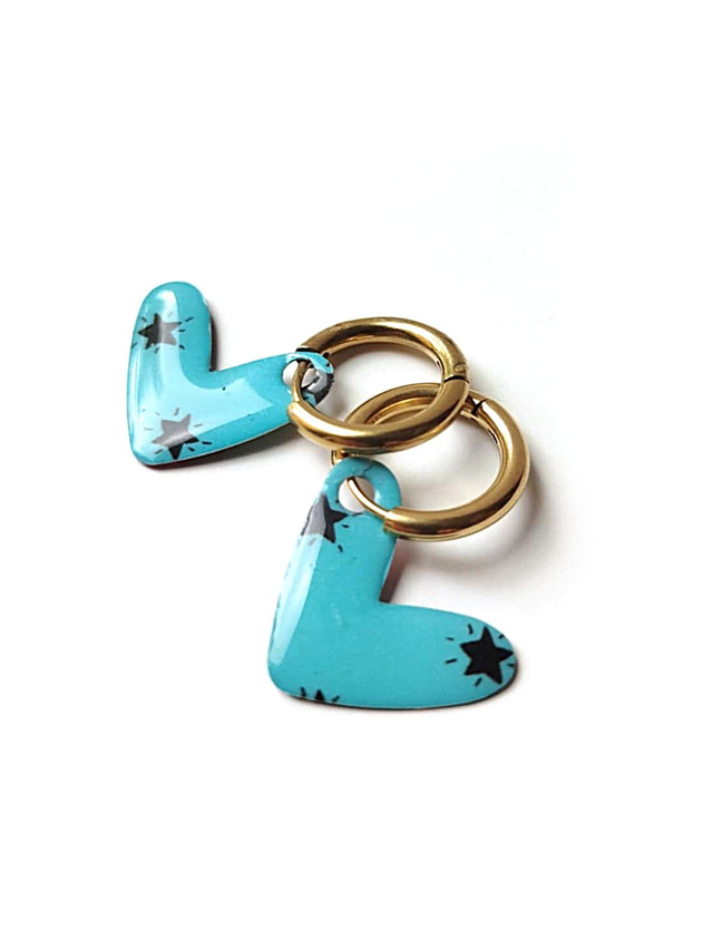 Créoles à Pampille Upcyclées Réversibles en Cartes et Papier Recyclés - Cœurs étoilés