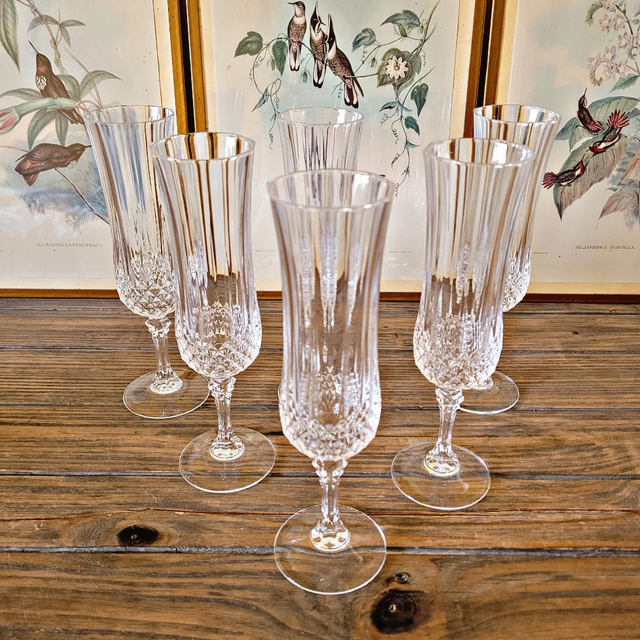 X Flûtes à champagne en cristal, Cristal d&#039;Arques Longchamp