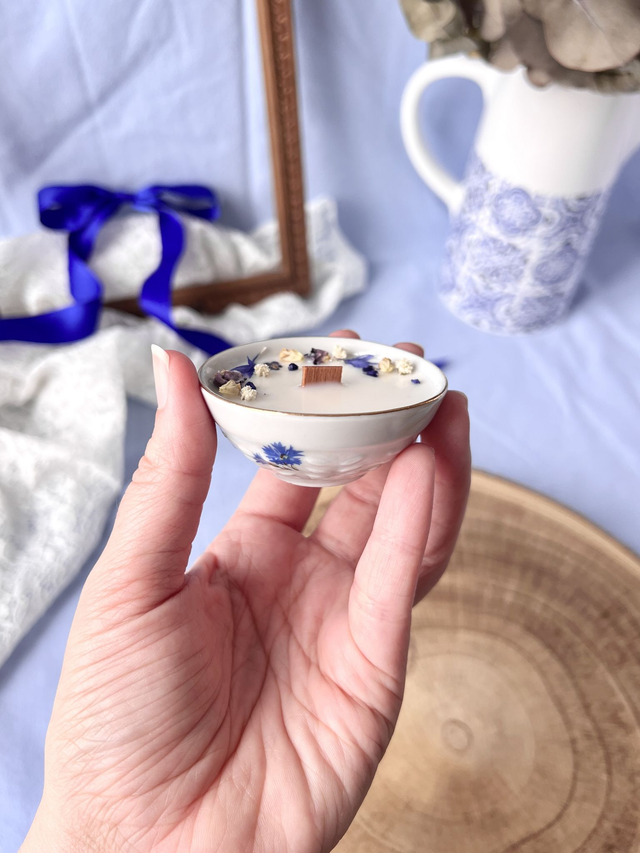 💙 Bougie Fleur de Lin - mini bol "dinette bleuet" en porcelaine