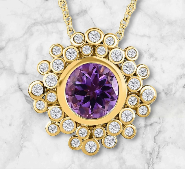 Beautiful Moroccan Amethyst &amp; Cambodian Zircons Pendant Necklace.