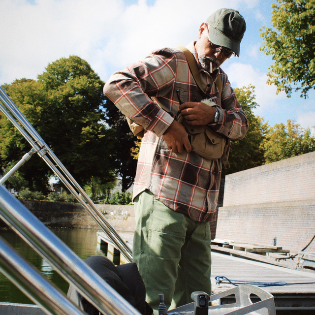 Filson Vintage Flannel Work Shirt Tan Orange Multi Plaid