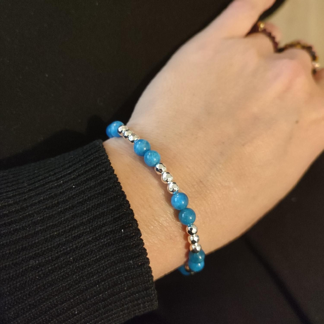 Bracelet Anaïs Apatite bleue et Hématite argentée 