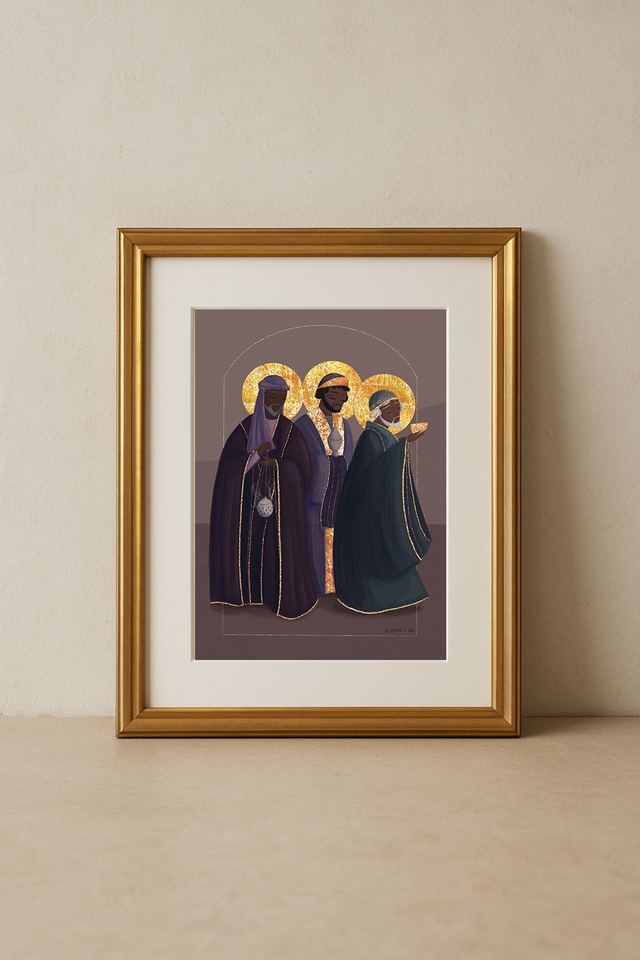 Les rois mages - Tirage d'art rehaussé de doré
